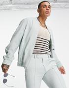 Asos Design Smart Bomber Jacket In Pastel Green Crosshatch - Part Of A Set