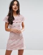Love & Other Things Mini Dress With Lace Frill - Pink