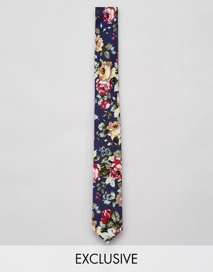 Reclaimed Vintage Inspired Skinny Tie In Floral Print - Blue