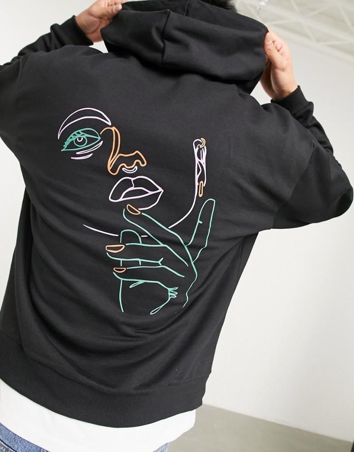 Asos Design Oversized Hoodie With Line Drawing-black
