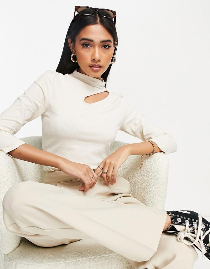Vero Moda Cut-out High Neck Top In Cream-white