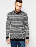 Asos Lambswool Rich Sweater With Monochrome Fairisle