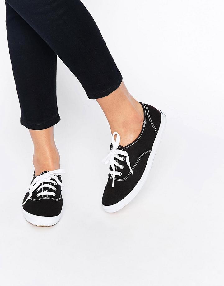 Keds Champion Canvas Black & White Sneaker Shoes - Black