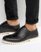 Asos Brogue Shoes In Black Leather With White Cleated Sole - Black