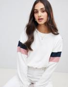 Miss Selfridge Sweatshirt With Stripe Sleeves In White - Multi