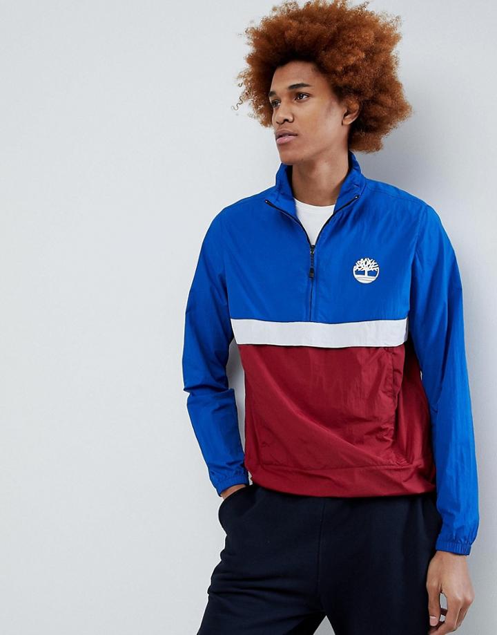 Timberland Overhead Funnel Neck Packable Jacket Block Colors In Blue/red/gray - Multi