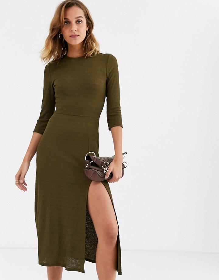 River Island Knit Midi Dress In Khaki-green