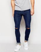 Only & Sons Vintage Wash Jeans With Rips In Skinny Fit - Mid Blue