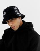 Kappa Velour Bucket Hat With Embroidered Logo And Logo Taping In Black - Black