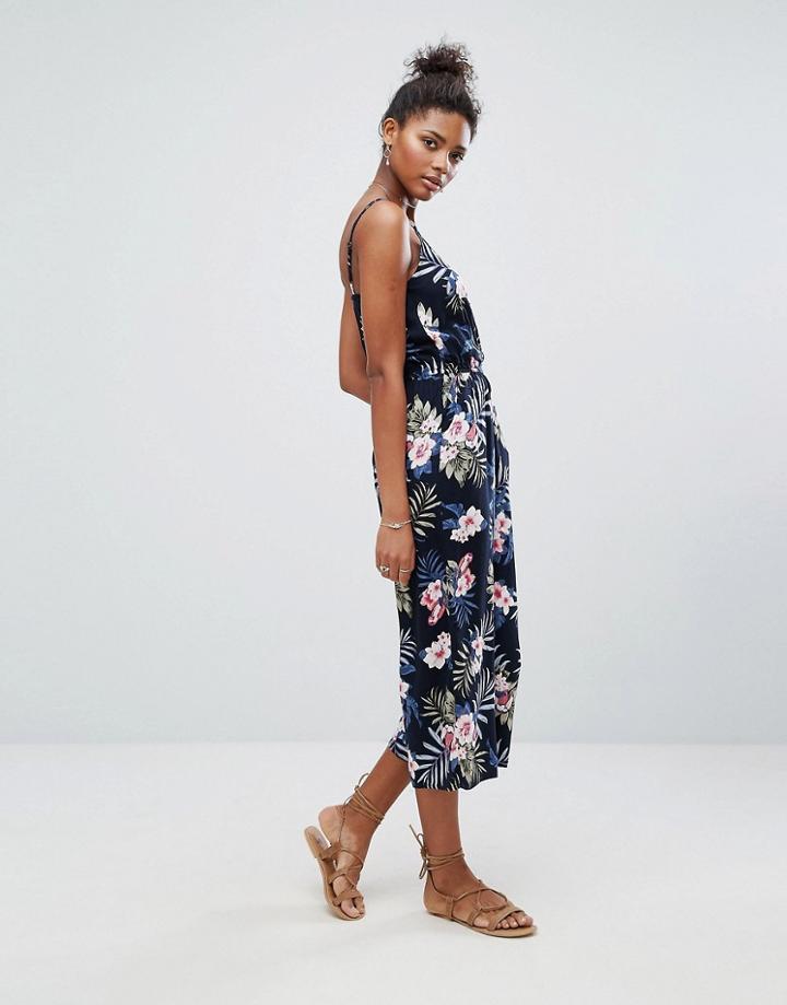Hollister Wrap Front Floral Jumpsuit - Navy