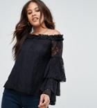Asos Tall Off Shoulder Top In Lace - Black