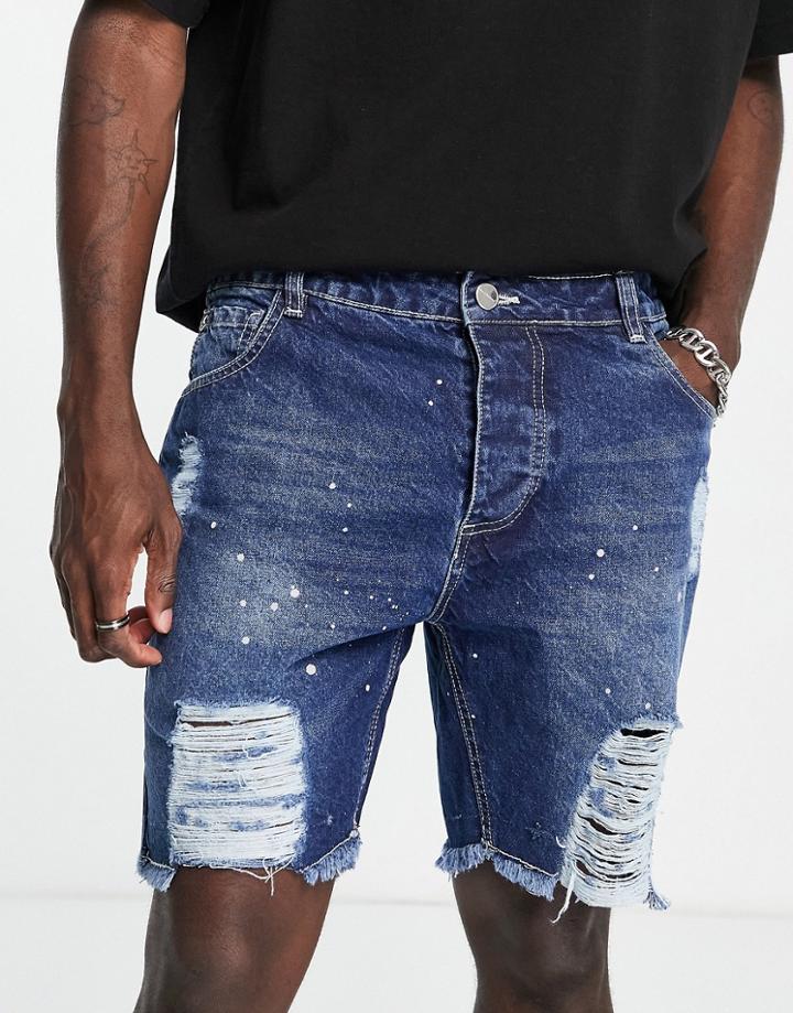 Good For Nothing Shredded Blue Denim Shorts
