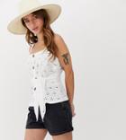 Asos Design Petite Palm Broderie Sun Top With Tie Waist - Black