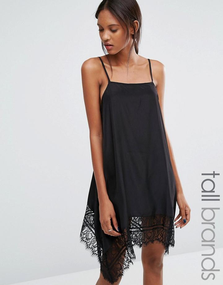 Vero Moda Tall Cami Dress With Lace Hem - Black
