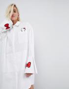 Hello Kitty X Asos Shirt Dress With Pocket And Cuff Embroidery - White