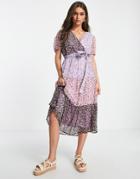 Jdy Chiffon Wrap Tiered Midi Dress In Mixed Floral-multi