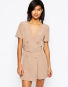 Asos Short Sleeved Double Breasted Romper - Camel