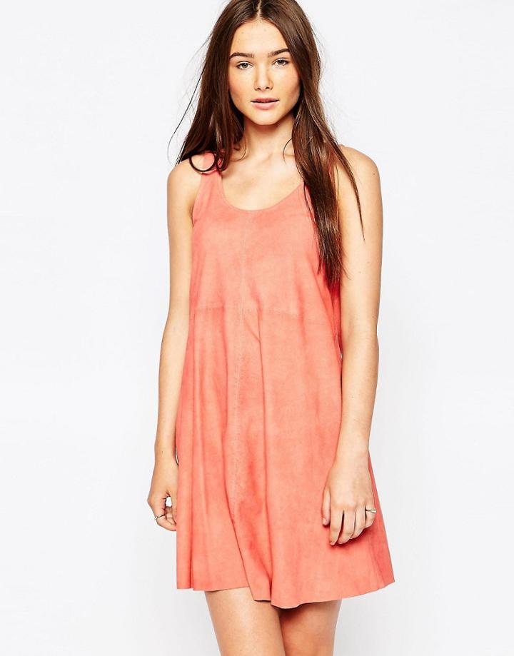 Muubaa Beaulieu Drape Leather Dress - Coral