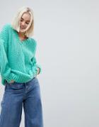 Asos Oversized Sweater In Rib With Pleat Sleeve - Green