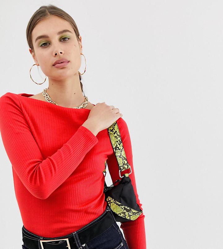 River Island Long Sleeved Tee In Red - Red