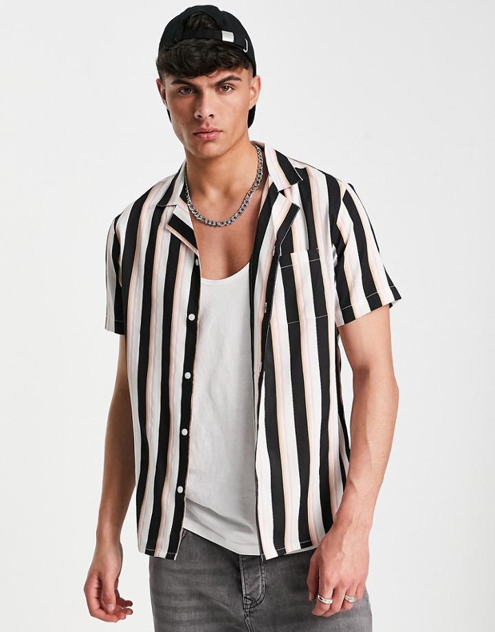 Another Influence Short Sleeve Stripe Shirt In White & Navy