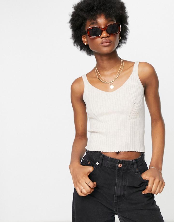Monki Ofelia Knit Tank Top In Off-white-green