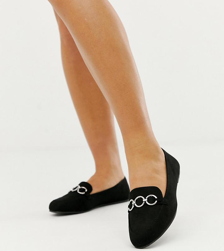 New Look Wide Fit Hardware Loafer In Black - Black