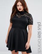 Praslin Plus Dress With Lace Top - Black