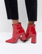 Public Desire Empire Red Block Heeled Ankle Boots - Red
