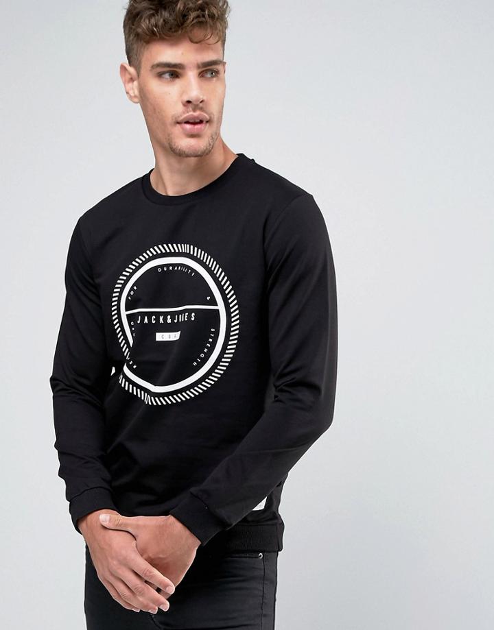 Jack & Jones Geo Print Crew Neck Sweat - Black