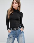 G-star Be Raw Top With Leather Look Panel And Funnel Neck - Black