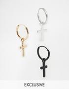 Chained & Able Hanging Cross Earrings In 3 Pack Exclusive To Asos - Multi