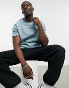 Asos Design Short Sleeve Sweatshirt In Blue Gray-grey