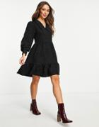 Y.a.s Jacquard Print Collar Detail Mini Dress In Black