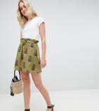 Asos Design Tall Cotton Mini Skater Skirt With Pockets In Green Floral Print - Multi