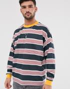 Asos Design Oversized Long Sleeve Striped T-shirt With Contrast Neck-multi