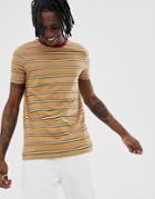 Asos Design Striped T-shirt With Contrast Neck - Brown