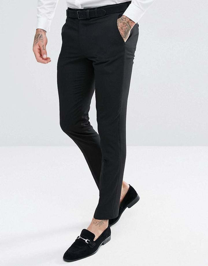 Harry Brown Plain Black Skinny Tuxedo Suit Pants - Black
