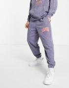 Asos Design Oversized Sweatpants In Navy Vintage Wash With Arizona Varsity Print - Part Of A Set