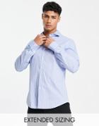 Asos Design Slim Stripe Work Shirt With Cutaway Collar In Blue
