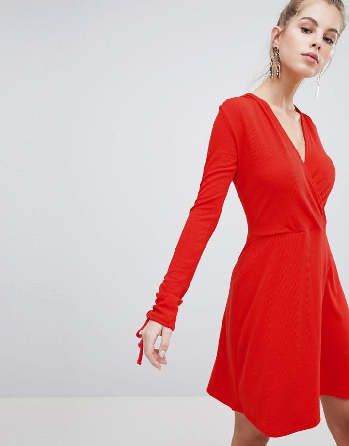 Boohoo Wrap Skater Dress - Red