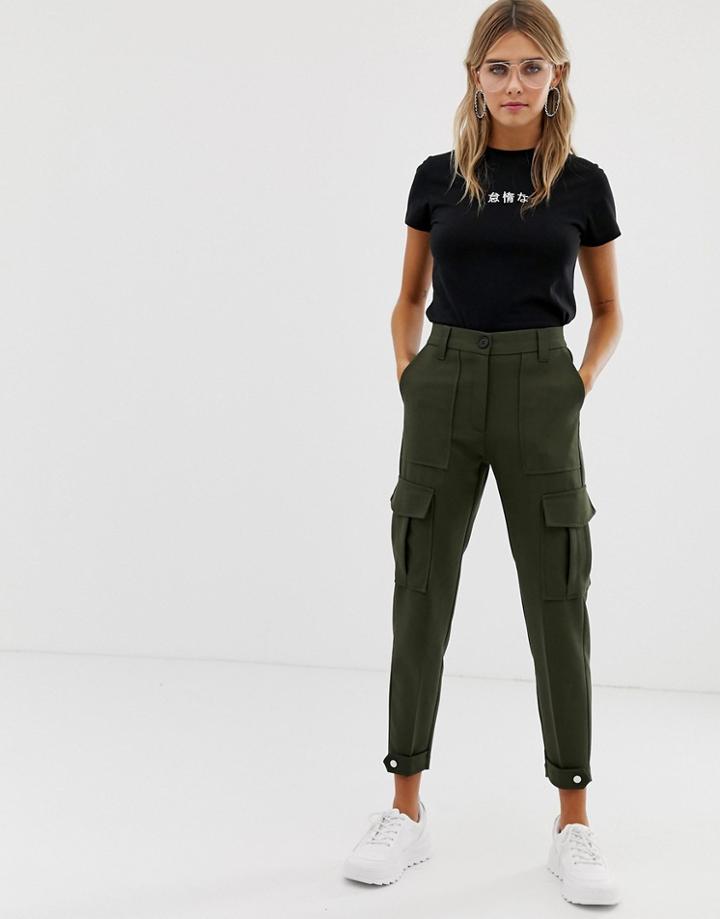 Bershka Utility Cargo Pants In Khaki - Green
