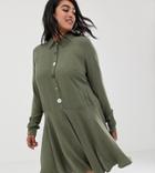 Asos Design Curve Swing Mini Shirt Dress With Contrast Buttons - Green