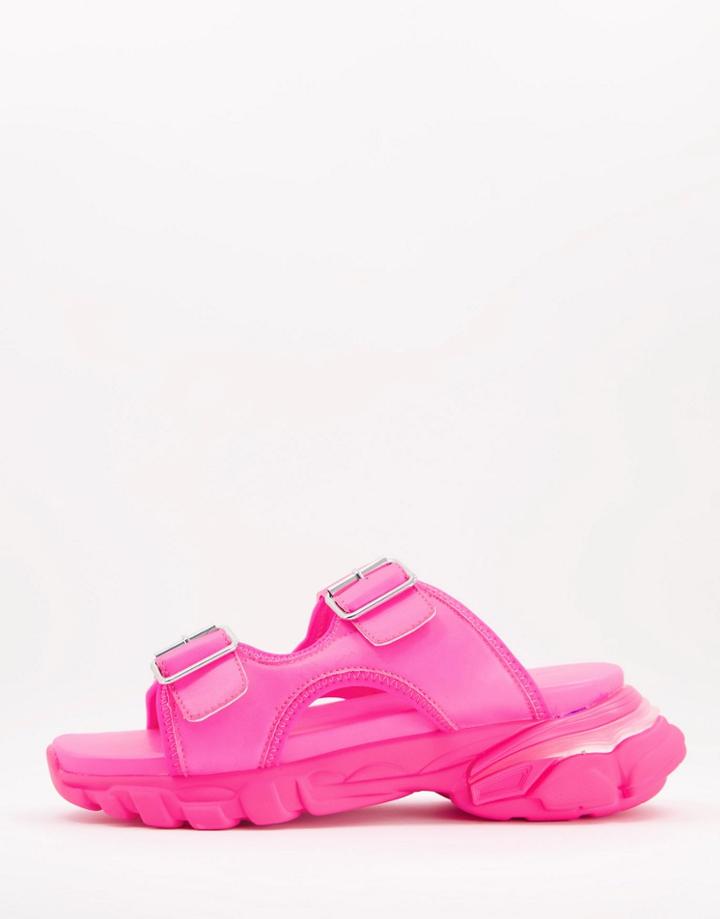 Asos Design Forgotten Sporty Mules In Neon Pink