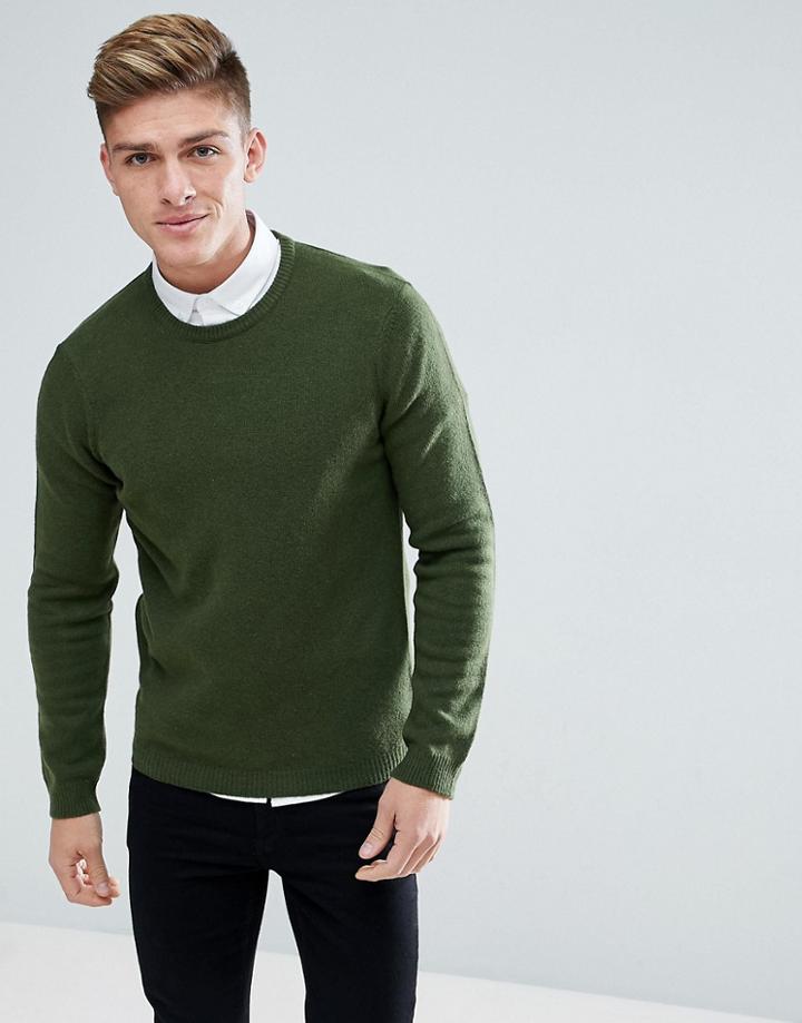 Asos Lambswool Sweater In Dark Green - Green
