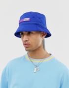 Asos Design Nylon Bucket Hat In Cobalt Blue - Blue