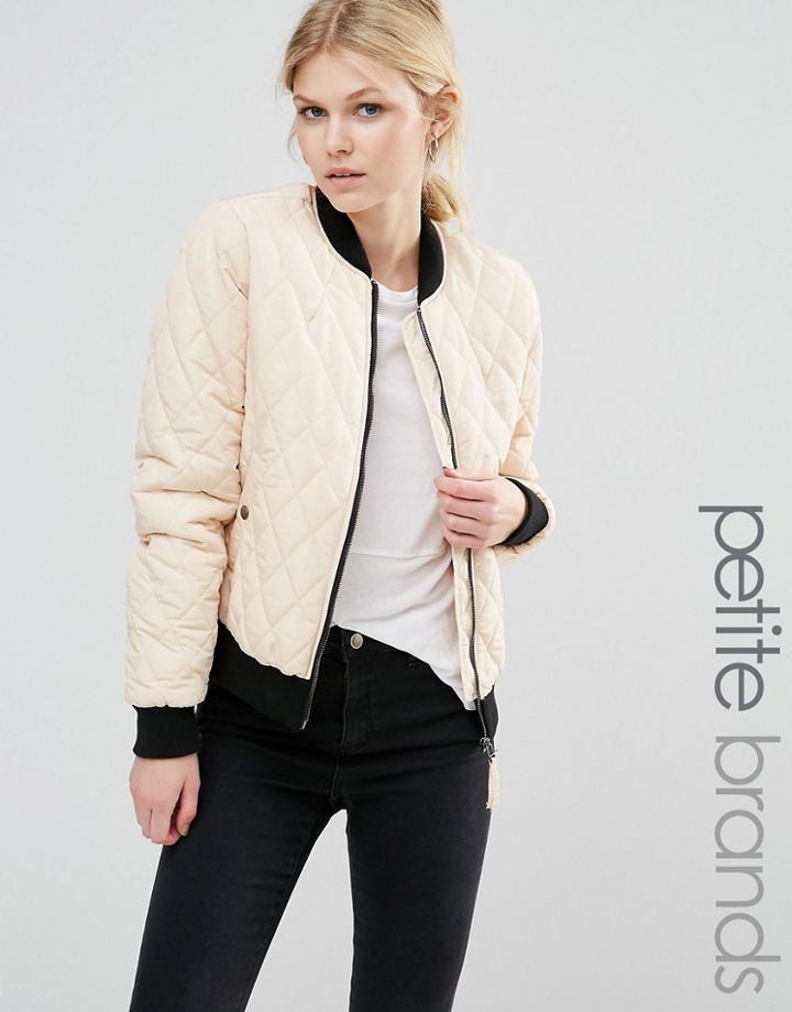 Vero Moda Petite Contrast Quilted Bomber Jacket - Cream