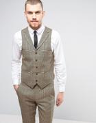 Gianni Feraud Brown Checked Slim Fit Vest - Brown