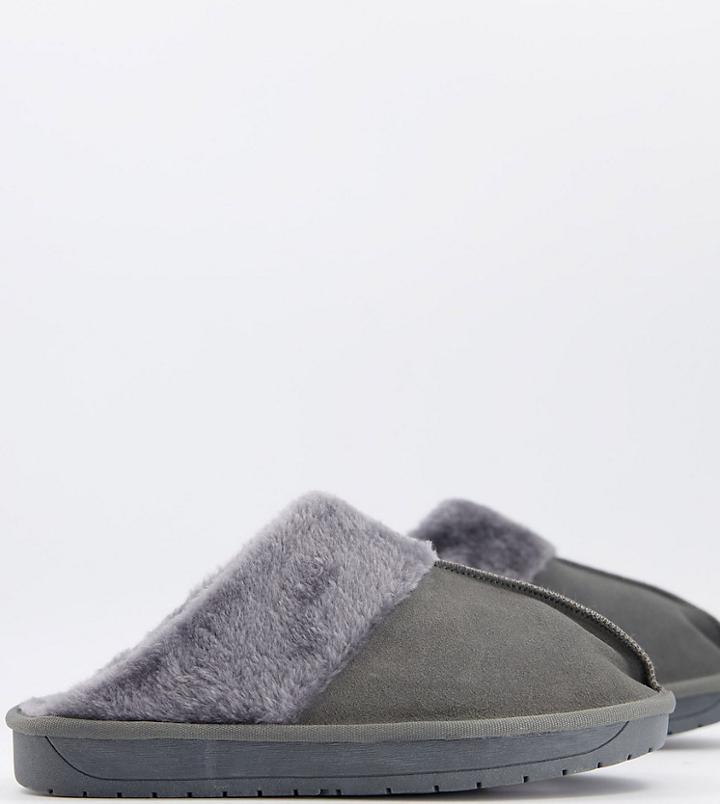 Simply Be Wide Fit Mule Slippers In Gray-grey