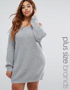Missguided Plus Size Bardot Sweater Dress - Gray